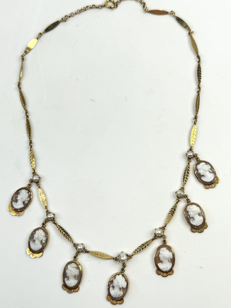 Antique 14k Gold Cameo Unique Link Necklace 16 Jr1549